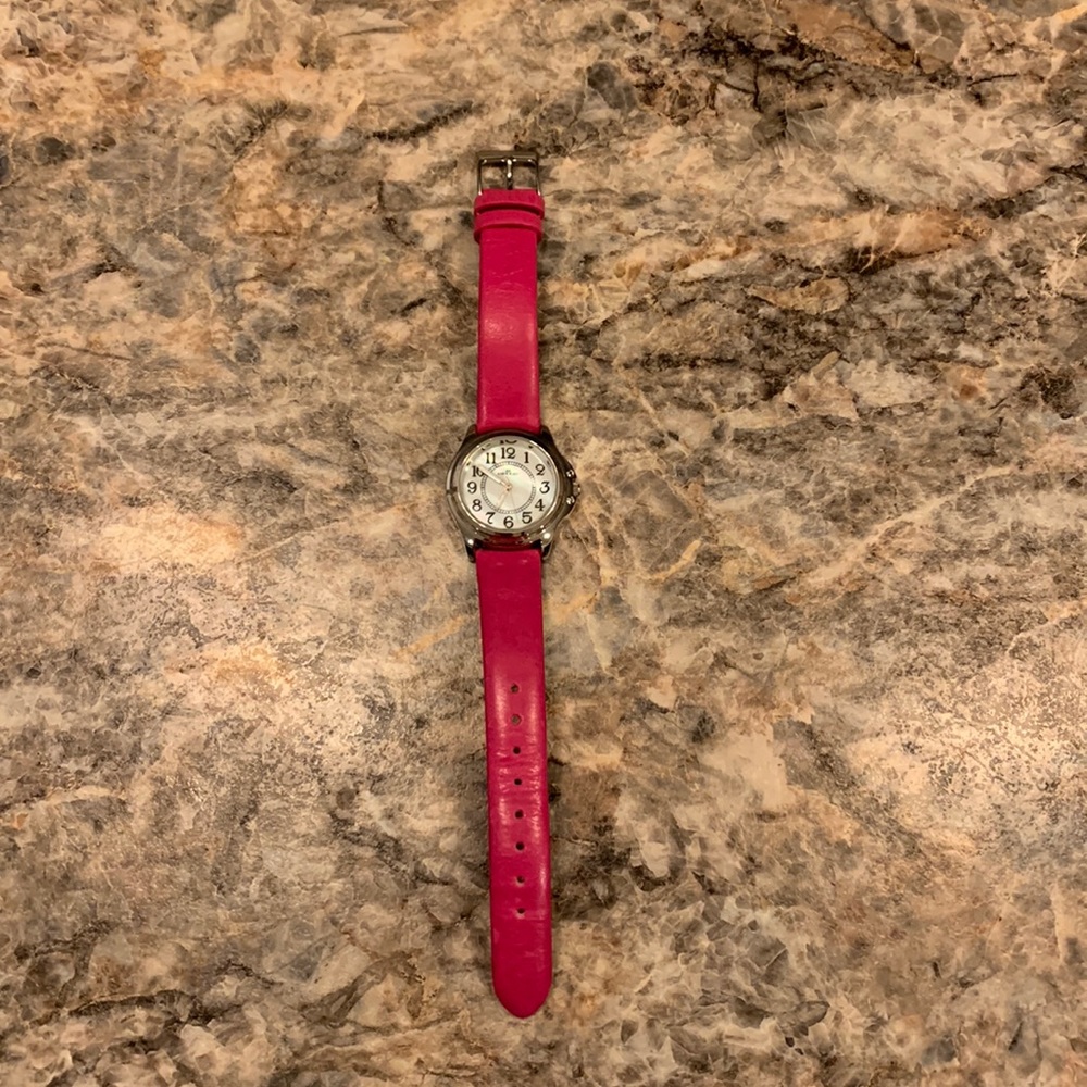 Pink leather Silver Watch